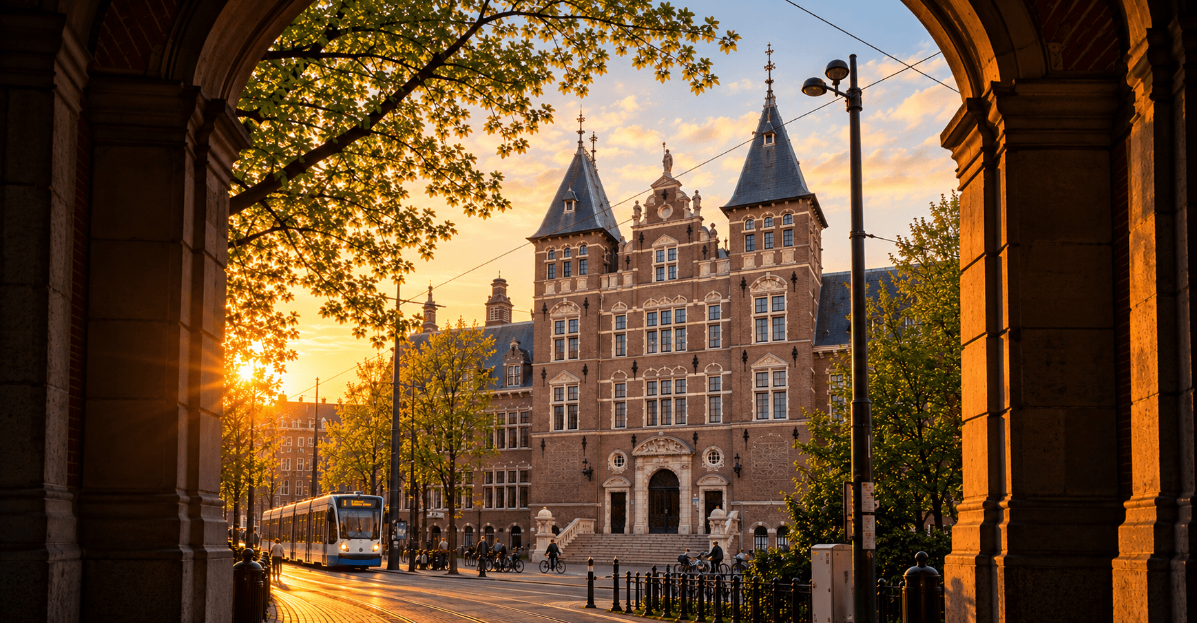 Golden Tramway Through Historic Arch